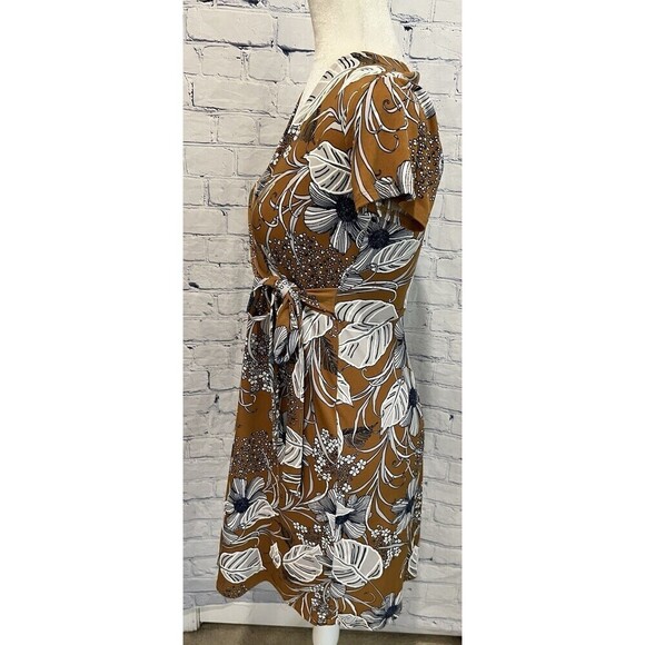 Robbie Bee Signature Petite Dress Caramel Brown, Blue & White Floral Women's PS - Picture 3 of 7